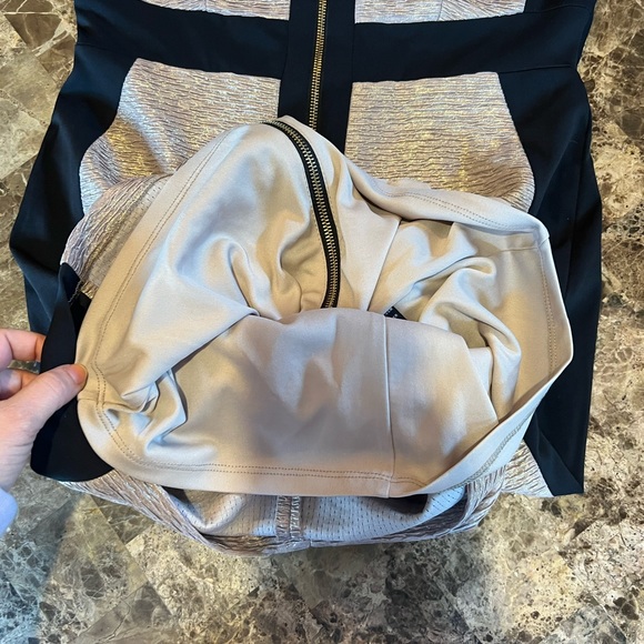 JAX Sheath Gold/Black Bodycon Dress SZ 6 Medium Short Sleeve Full Front Zipper - Picture 15 of 16